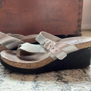 Mephisto Silver Metallic Tyfanie Wedge Sandal 39